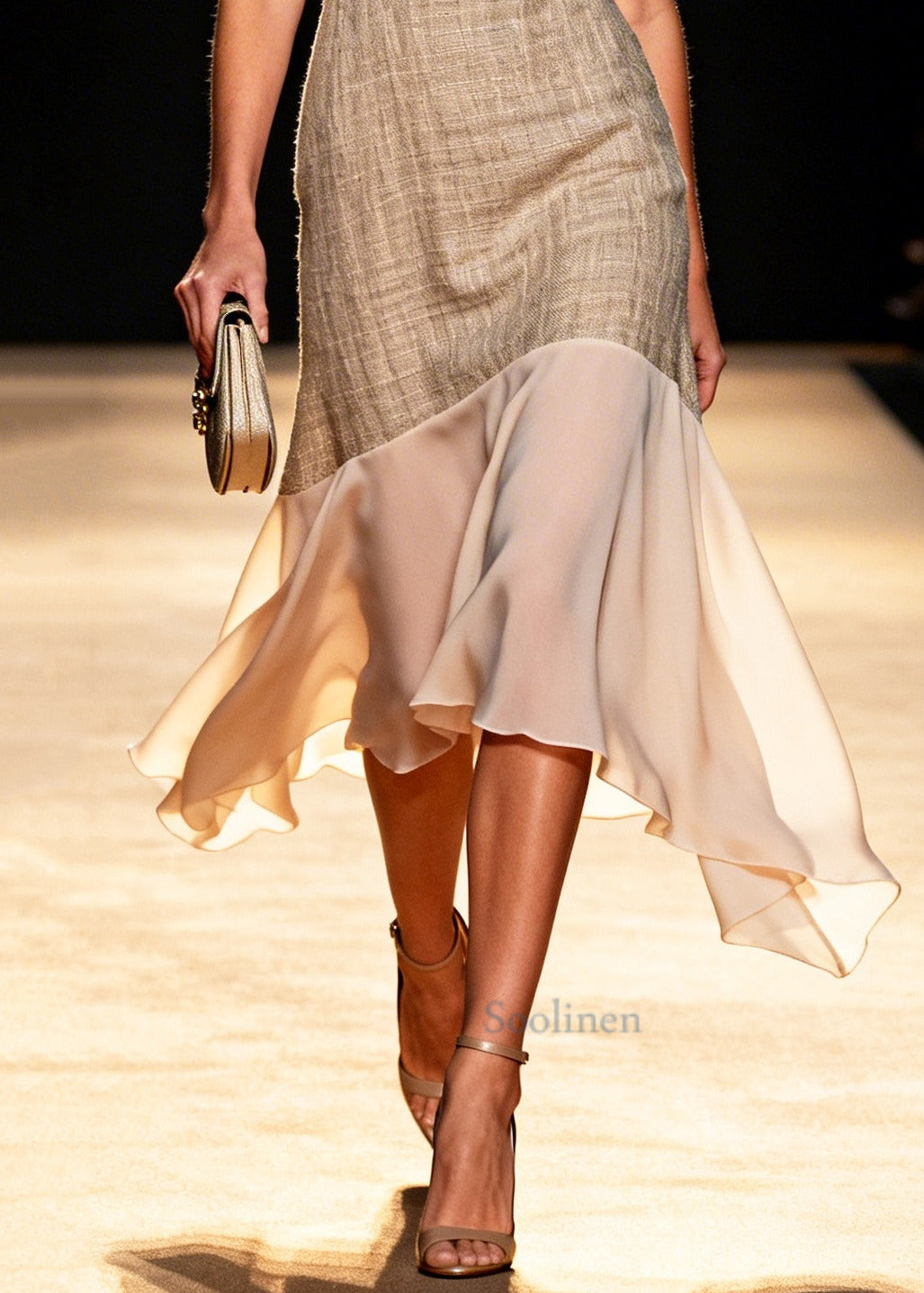 Stylish Khaki V Neck Tulle Patchwork Linen Mini Dresses Summer