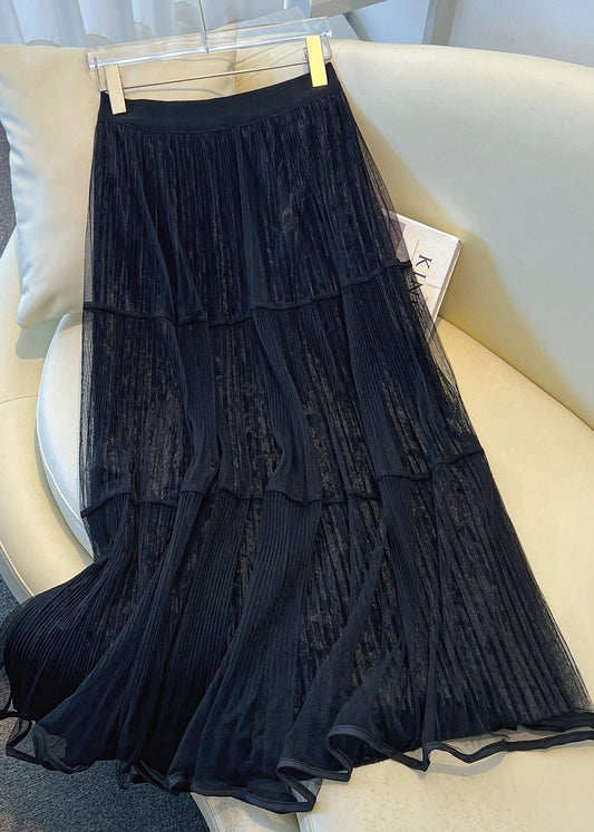 Stylish Khaki Wrinkled Tulle Patchwork Velvet Skirts Spring