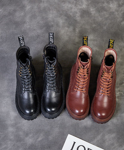 Stilvolle Schnürstiefel mit Reißverschluss aus schwarzem Rindsleder