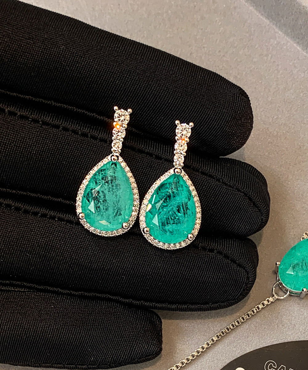 Stylish Lake Blue Teardrop Shape Zircon Drop Earrings