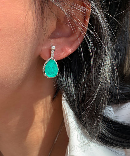 Stylish Lake Blue Teardrop Shape Zircon Drop Earrings