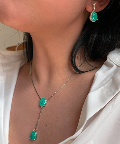 Stylish Lake Blue Teardrop Shape Zircon Drop Earrings