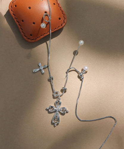 Stylish Lighg Gold Copper Overgild Pearl Zircon Cross Pendant Necklace