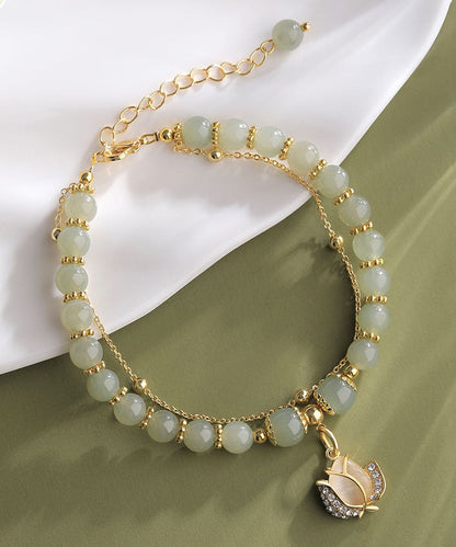 Stilvolles kleines grünes Sterlingsilber-Overgild-Charm-Armband mit Jade-Zirkon