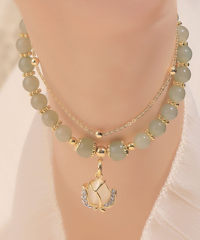 Stilvolles kleines grünes Sterlingsilber-Overgild-Charm-Armband mit Jade-Zirkon