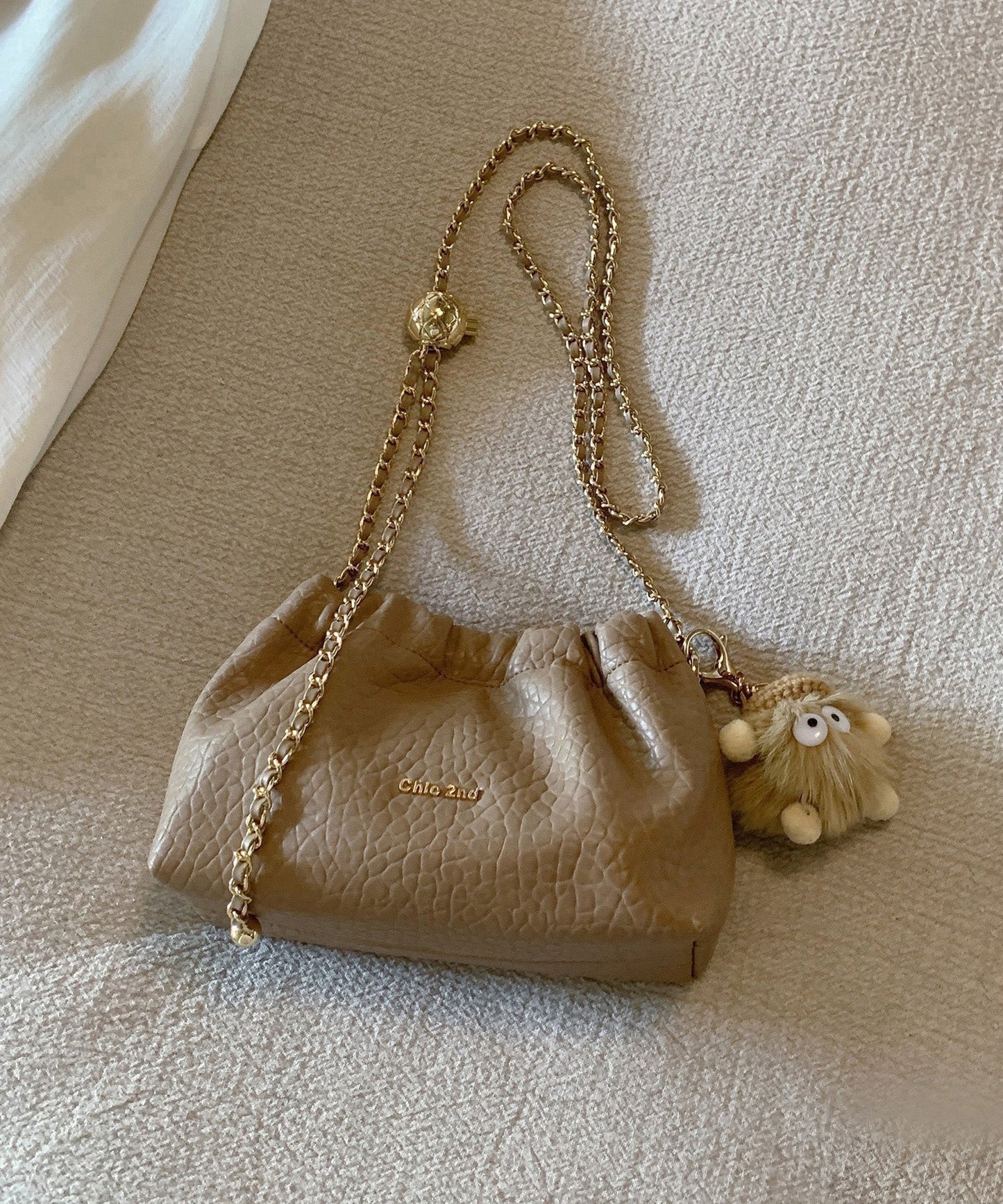 Stylish Milk Tea Color Durable Faux Leather Flap Bag