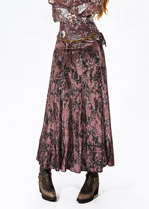 Stylish Mulberry Print Silk Velvet Fishtail Skirts Summer