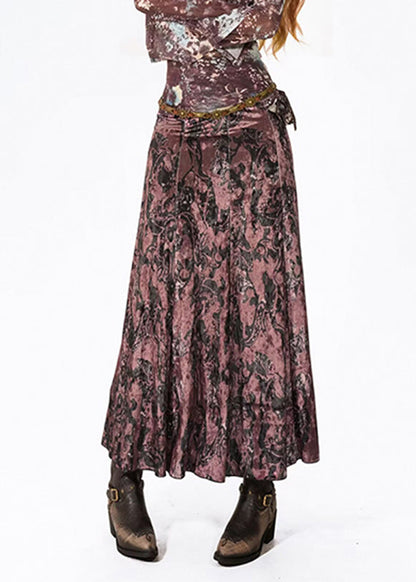 Stylish Mulberry Print Silk Velvet Fishtail Skirts Summer