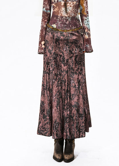 Stylish Mulberry Print Silk Velvet Fishtail Skirts Summer