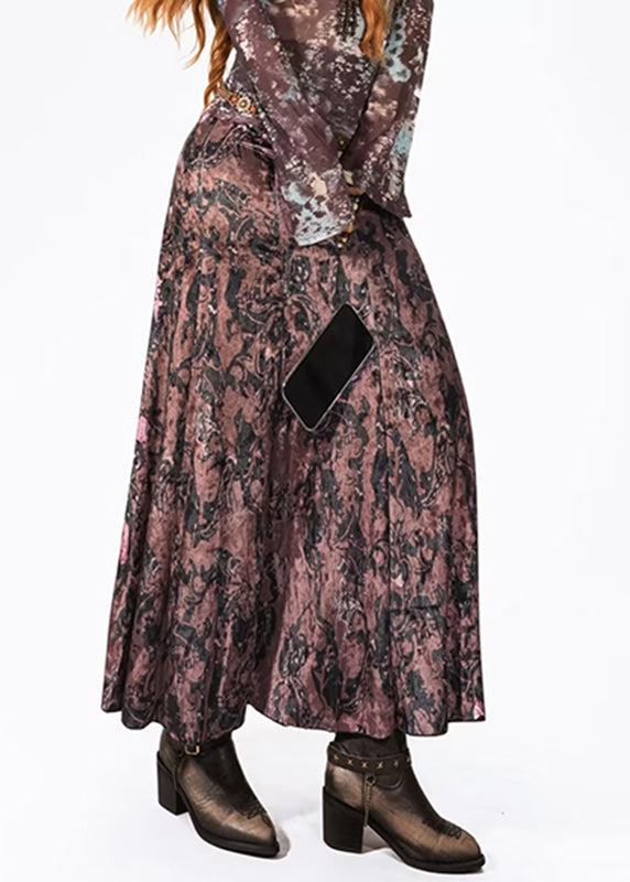 Stylish Mulberry Print Silk Velvet Fishtail Skirts Summer