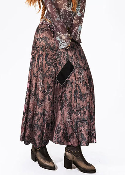Stylish Mulberry Print Silk Velvet Fishtail Skirts Summer
