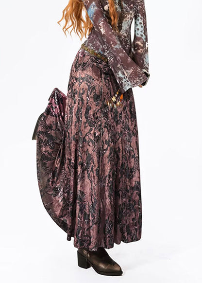 Stylish Mulberry Print Silk Velvet Fishtail Skirts Summer