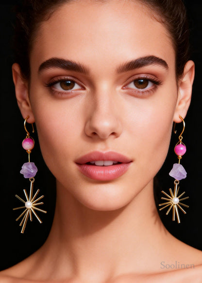 Stylish Multicolour Jade Fireworks Design Tassels Drop Earrings