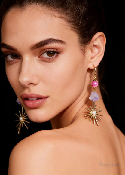 Stylish Multicolour Jade Fireworks Design Tassels Drop Earrings