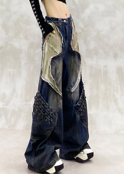 Pantalones vaqueros de patchwork extragrandes y elegantes de color azul marino para primavera