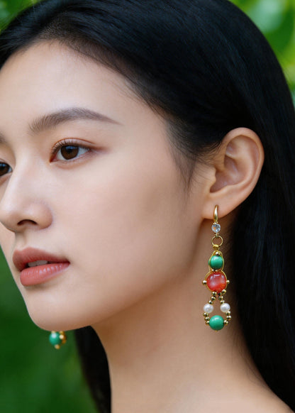 Stylish Orange Crystal And Fine Turquoise Drop Earrings