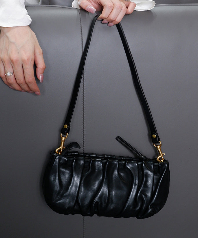 Stylish Orange Solid Durable Wrinkled Leather Cloud Shoulder Bags