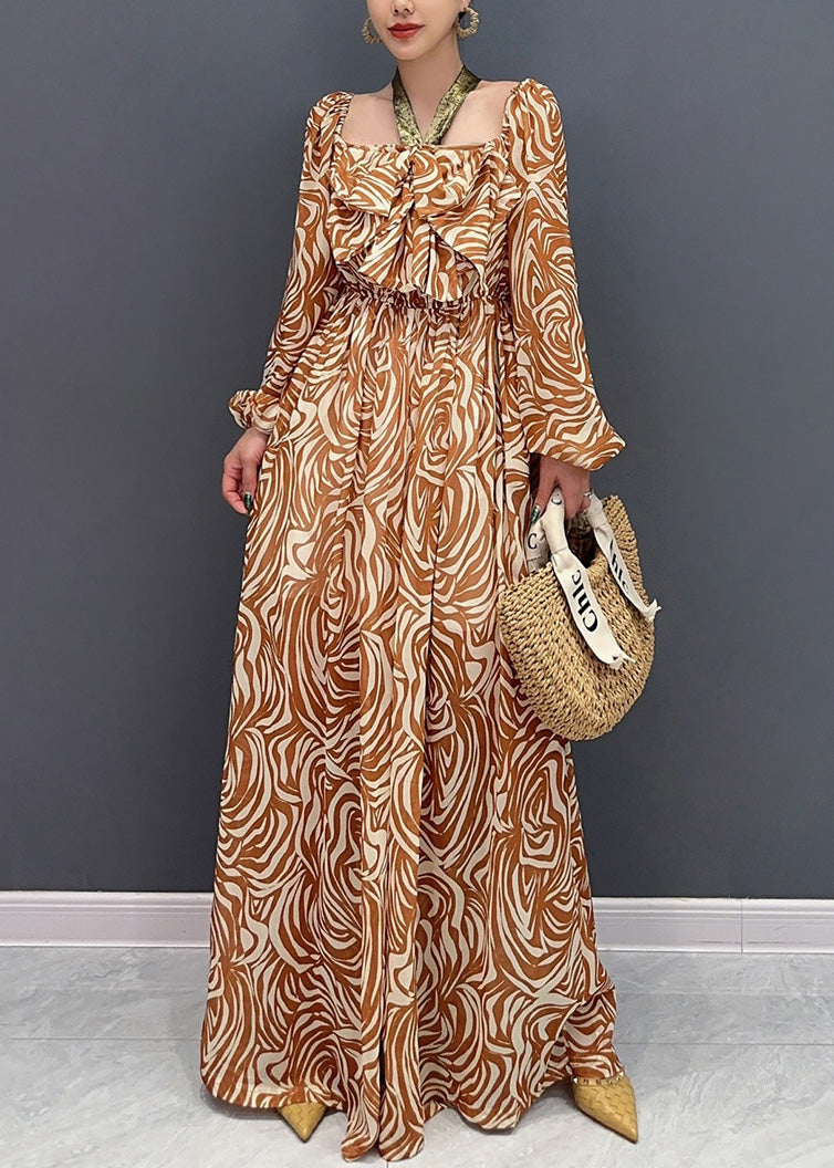 Stylish Orange Square Collar Print Chiffon Jumpsuit Fall