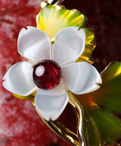 Stilvolle Overgild Edelstein Chalcedon Kristall Perle Cloisonné Muschel Blume Metall Tropfen Ohrringe