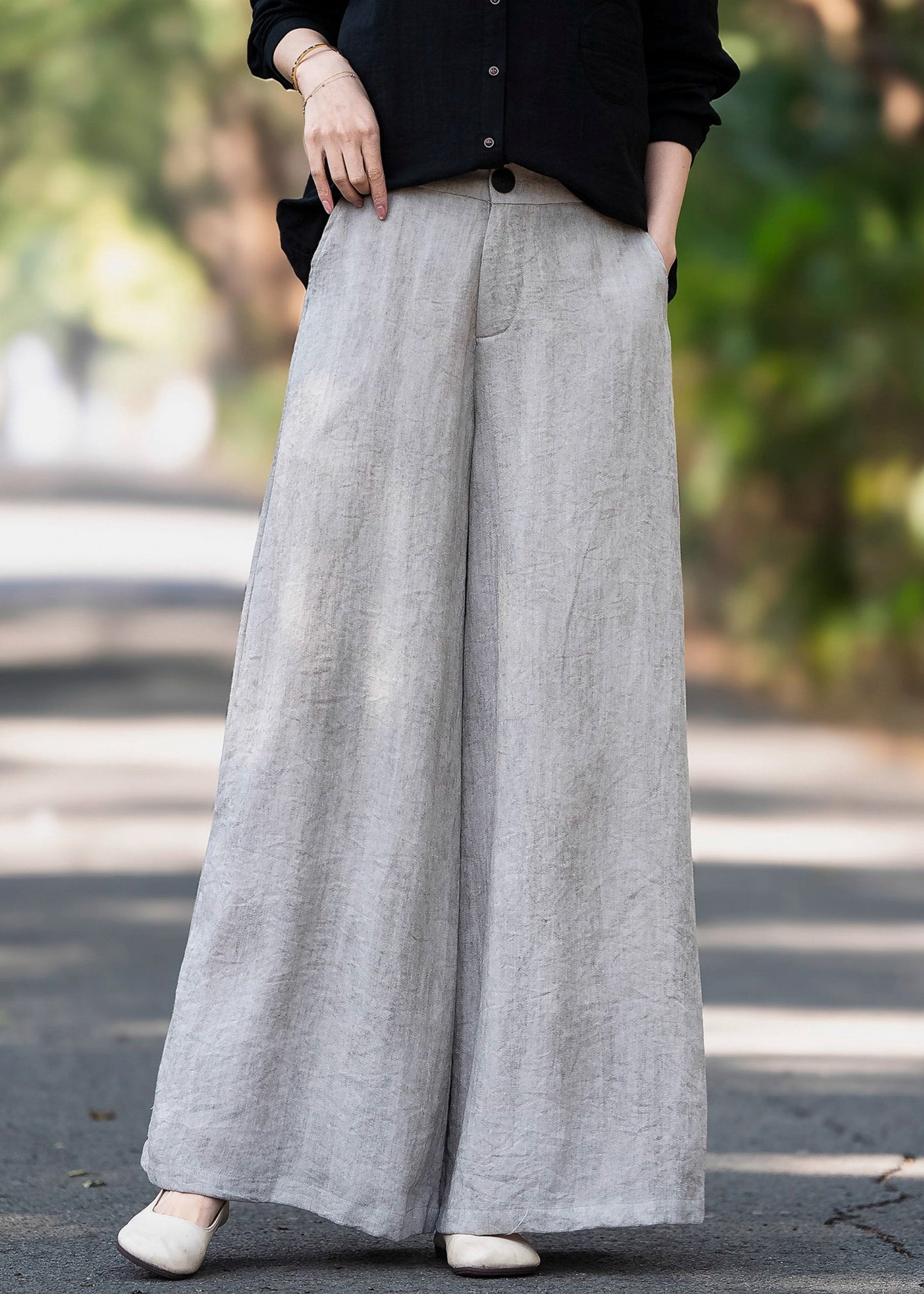 Stylish Oversized Draping Linen Straight Pants Spring