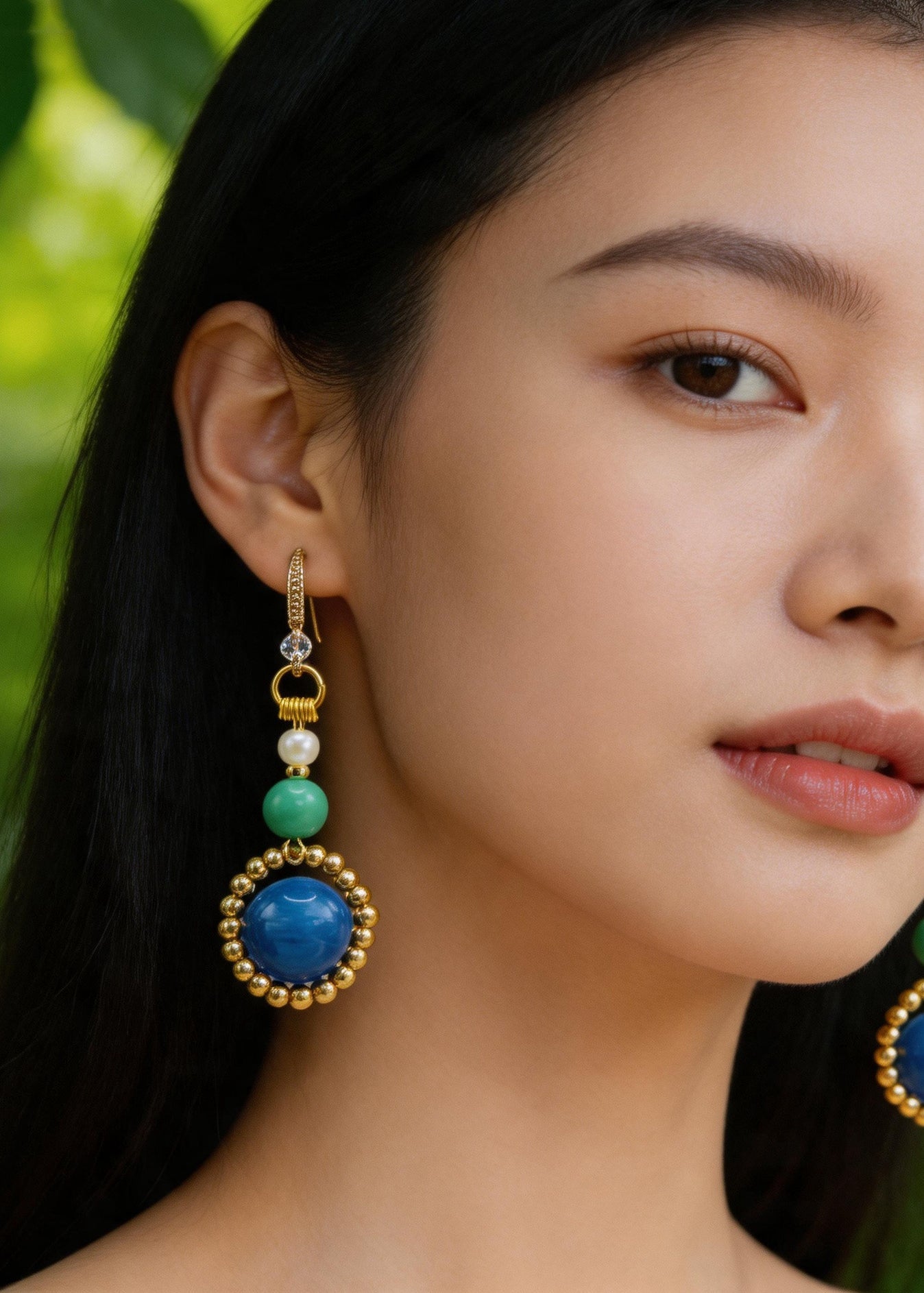 Stylish Peacock Blue Gem Stone Ethnic Style Drop Earrings