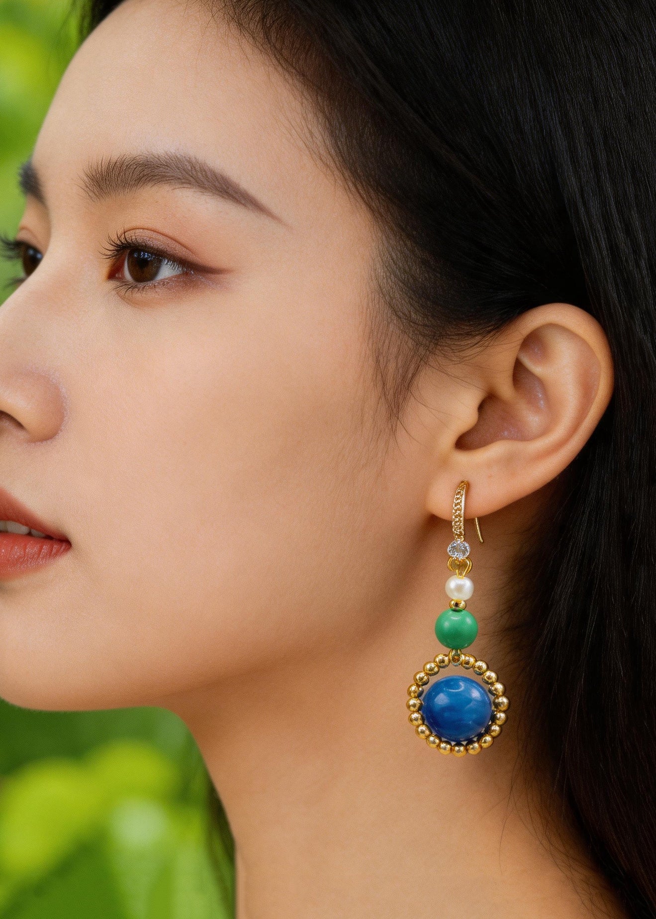 Stylish Peacock Blue Gem Stone Ethnic Style Drop Earrings