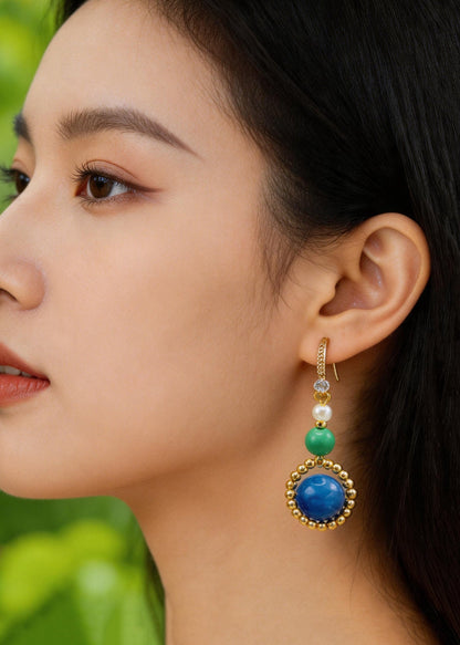 Stylish Peacock Blue Gem Stone Ethnic Style Drop Earrings