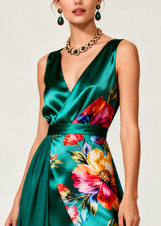 Stylish Peacock Green Asymmetrical Patchwork Tulle Vestidos Dress Summer