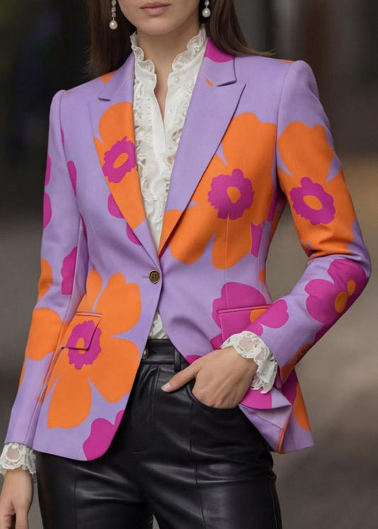 Stylish Peter Pan Collar Button Print Cotton Blazer Jackets Coat Fall