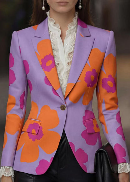 Stylish Peter Pan Collar Button Print Cotton Blazer Jackets Coat Fall