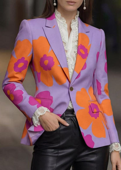 Stylish Peter Pan Collar Button Print Cotton Blazer Jackets Coat Fall