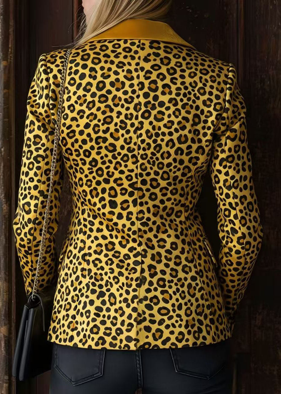 Stylish Peter Pan Collar Leopard Print Button Blazer Jackets Coat Fall