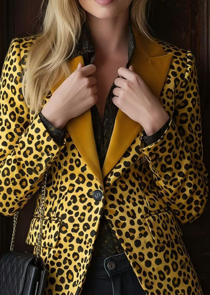 Stylish Peter Pan Collar Leopard Print Button Blazer Jackets Coat Fall