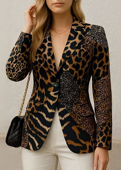 Stylish Peter Pan Collar Print Button Cotton Blazer Jackets Coat Fall
