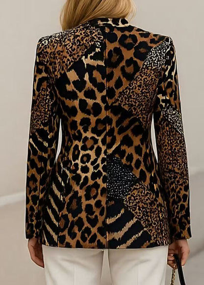 Stylish Peter Pan Collar Print Button Cotton Blazer Jackets Coat Fall