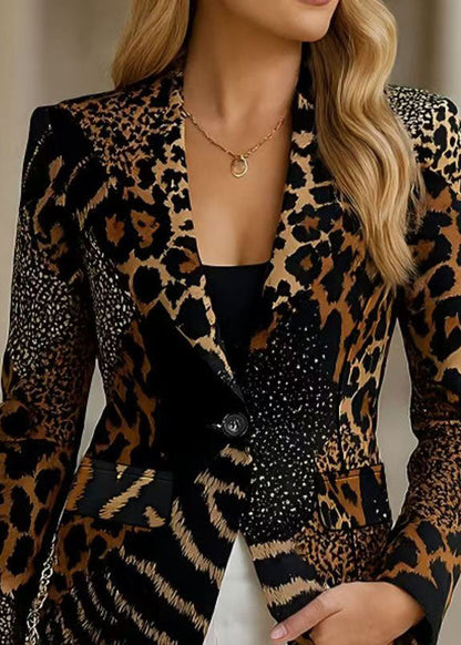 Stylish Peter Pan Collar Print Button Cotton Blazer Jackets Coat Fall