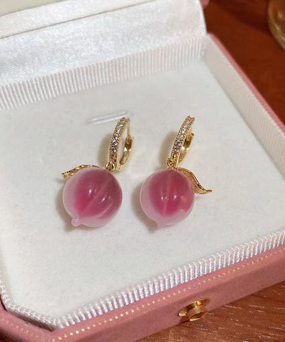 Elegantes pendientes colgantes de resina de circón de cobre rosa color miel y melocotón