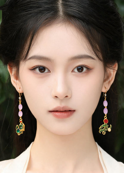 Stylish Pink Crystal Tasseled Ethnic Style Drop Earrings