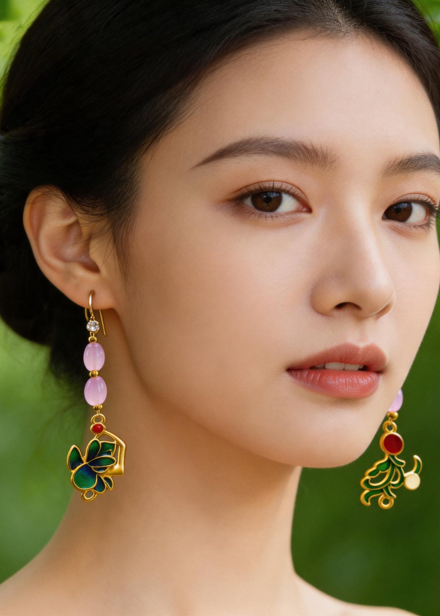 Stylish Pink Crystal Tasseled Ethnic Style Drop Earrings