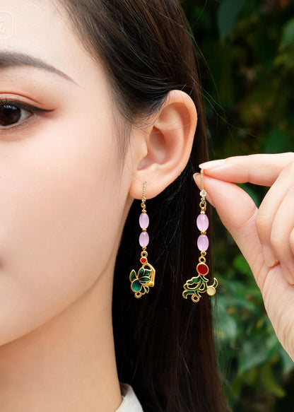 Stylish Pink Crystal Tasseled Ethnic Style Drop Earrings