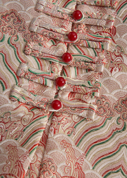 Stylish Pink Jacquard Patchwork Chinese Button Silk Vests Fall