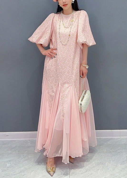 Stilvolles rosa Taschen Patchwork Chiffon Kleid Sommer