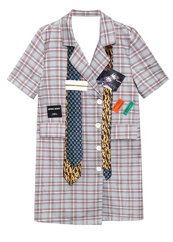 Stylish Plaid Peter Pan CollarButton Mini Dress Summer - SooLinen