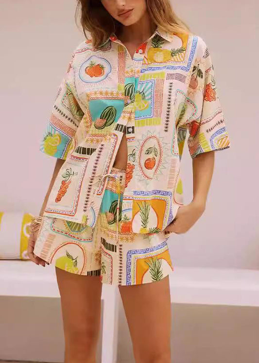 Stylish Print Button Shirts And Shorts Two Pieces Set Summer