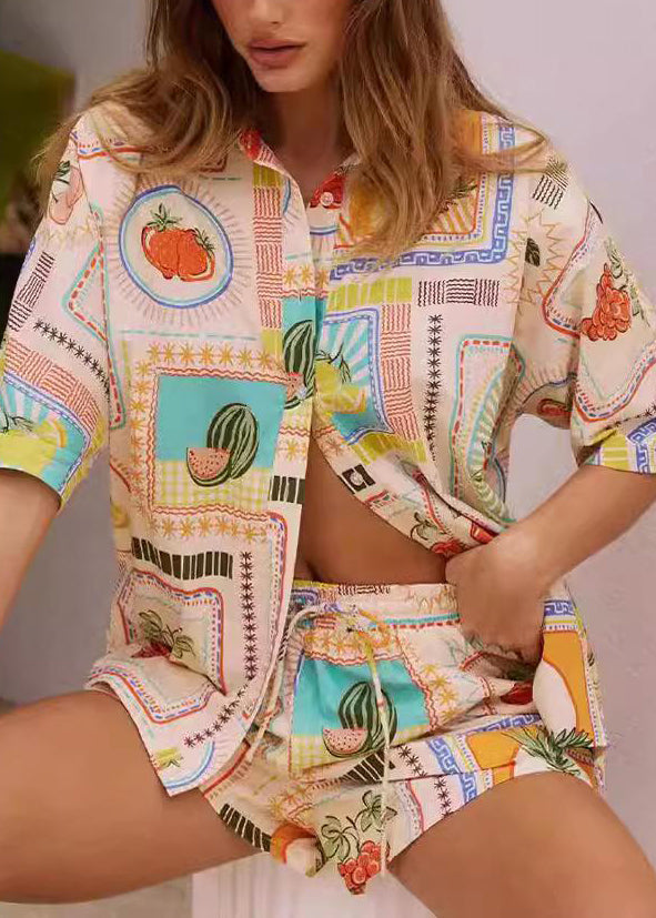 Stylish Print Button Shirts And Shorts Two Pieces Set Summer