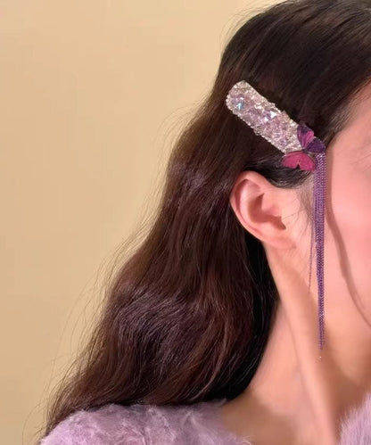 Stilvolle lila Haarnadel mit Schmetterlingsquaste aus Zirkonia-Legierung (einzeln)