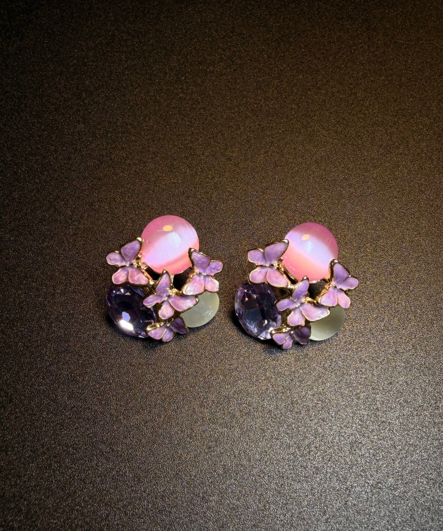 Stylish Purple Copper Overgild Crystal Iris Stud Earrings