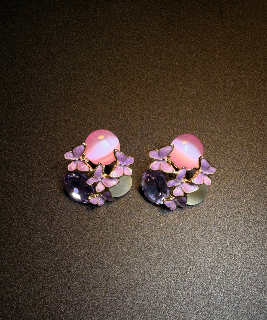 Stylish Purple Copper Overgild Crystal Iris Stud Earrings