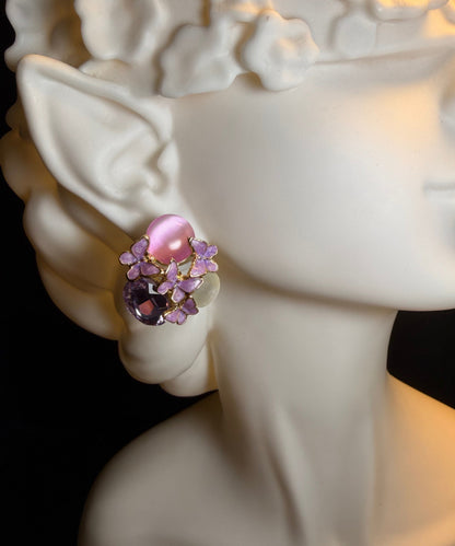 Stylish Purple Copper Overgild Crystal Iris Stud Earrings