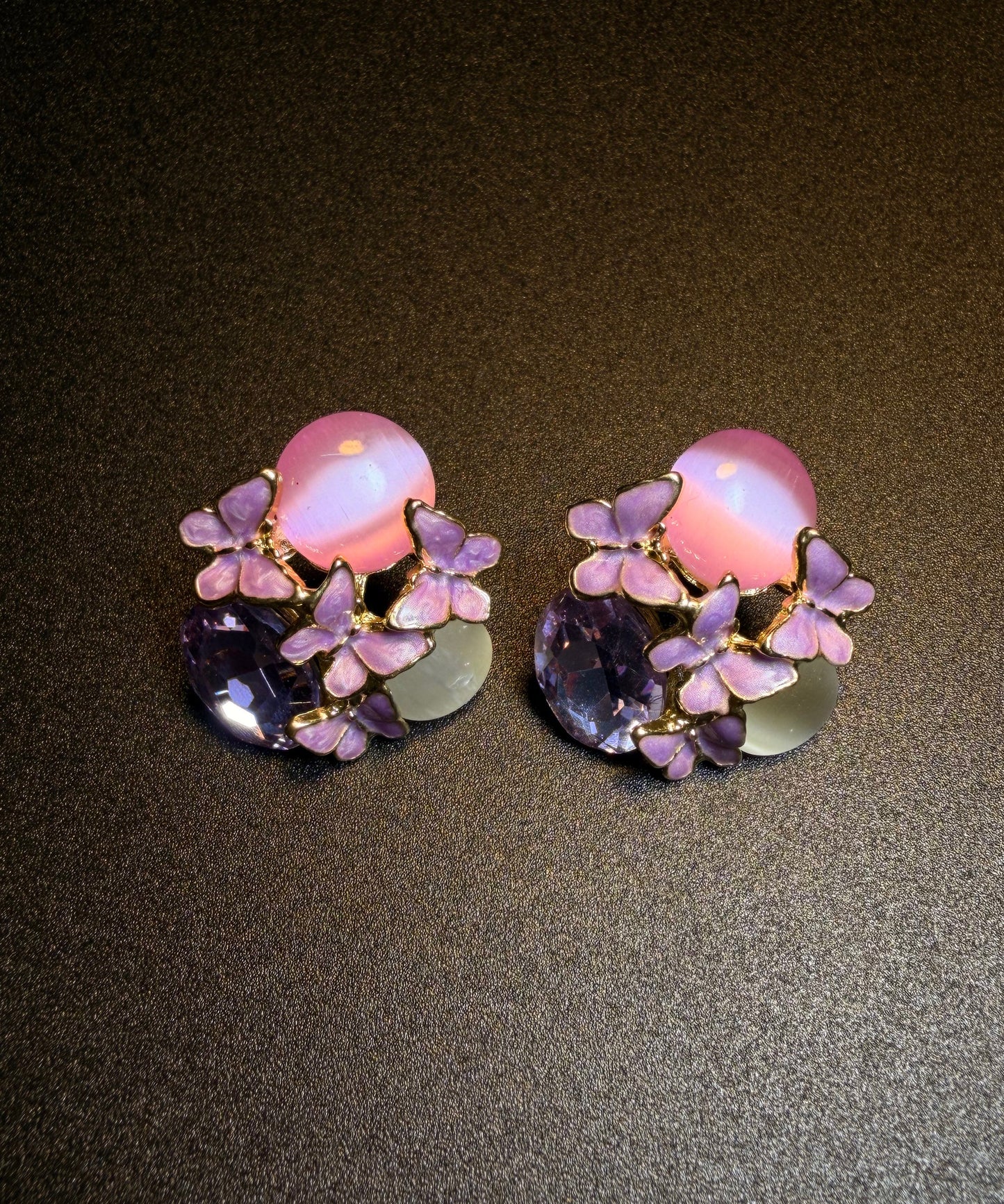 Stylish Purple Copper Overgild Crystal Iris Stud Earrings